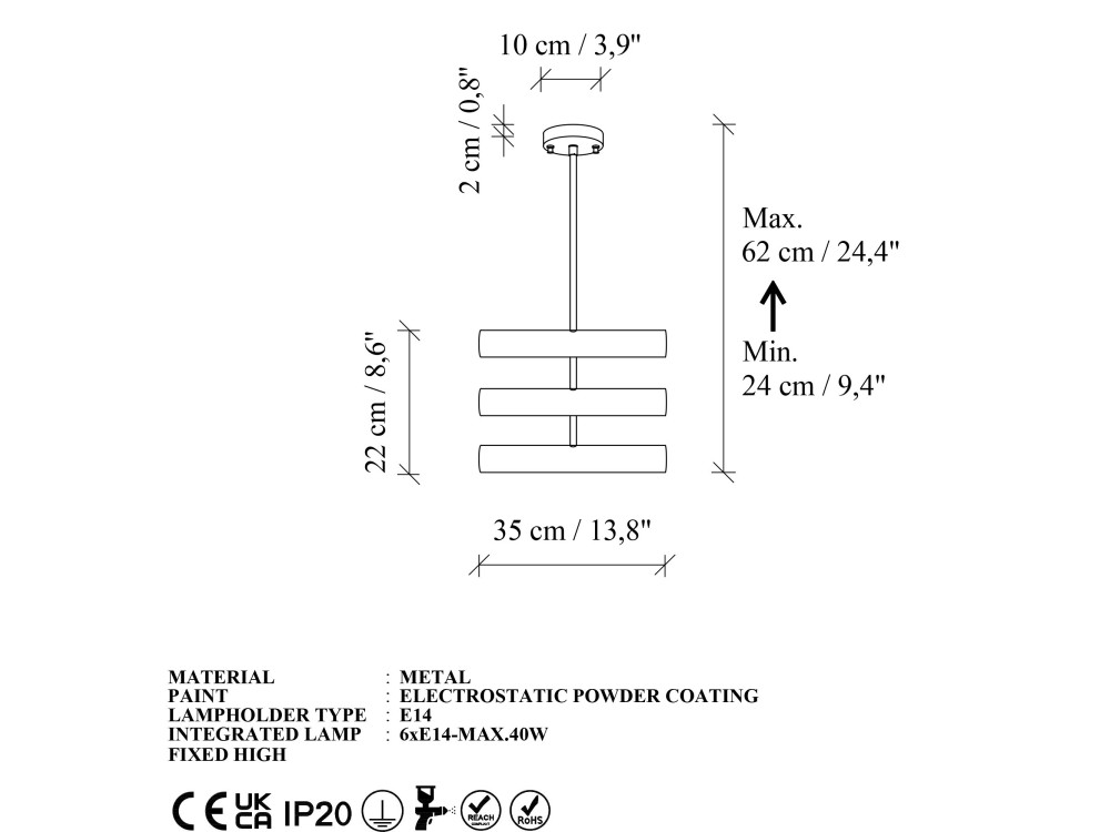 Metall-Kronleuchter „Vento“ – 35 x 10 cm – Gelb