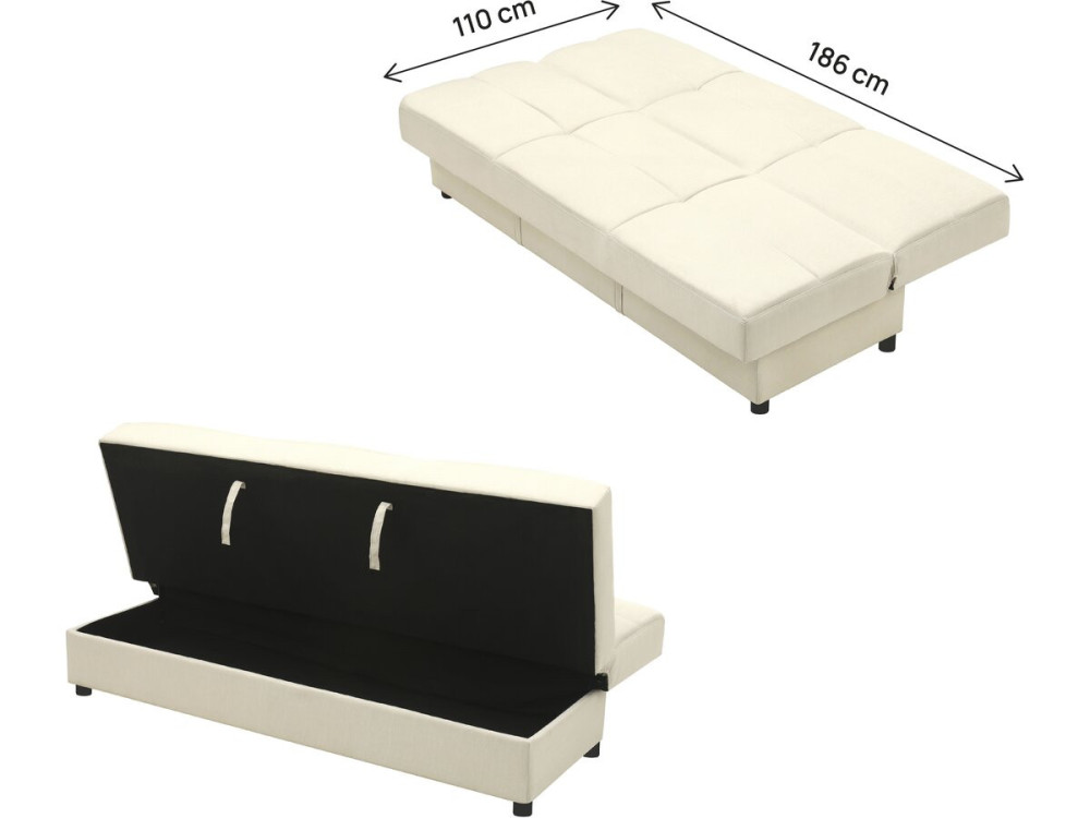 Clic-Clac-Sofa "Enzo" - 186 x 80 x 87 cm - 3-Sitzer - Beige