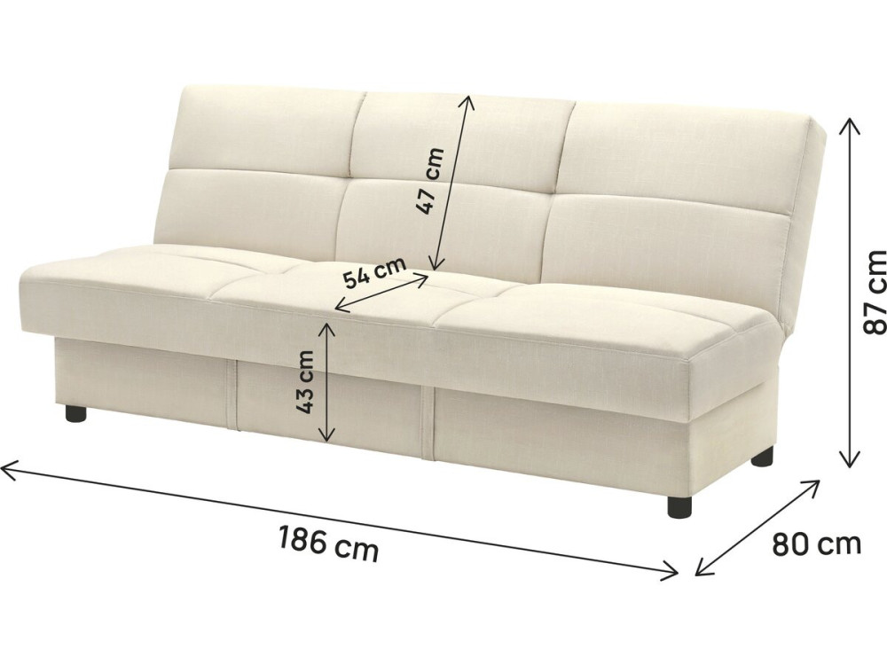 Clic-Clac-Sofa "Enzo" - 186 x 80 x 87 cm - 3-Sitzer - Beige