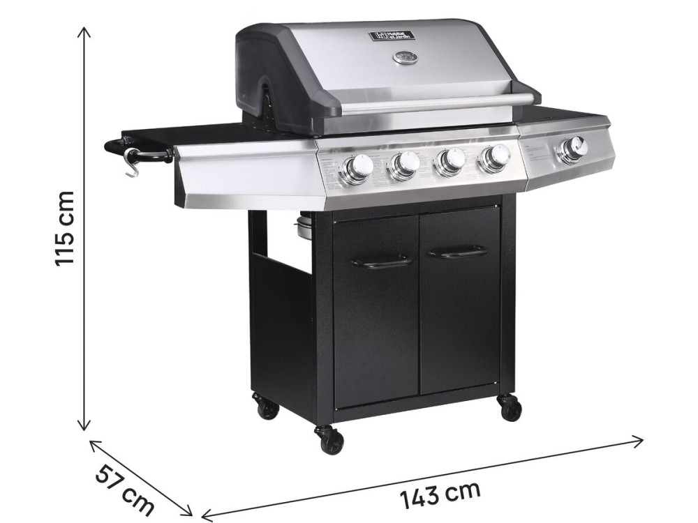 Gasgrill "Bingo 5" - 5 Brenner davon 1 Seitenbrenner - 15,2 kW + Schutzhülle - Schwarz