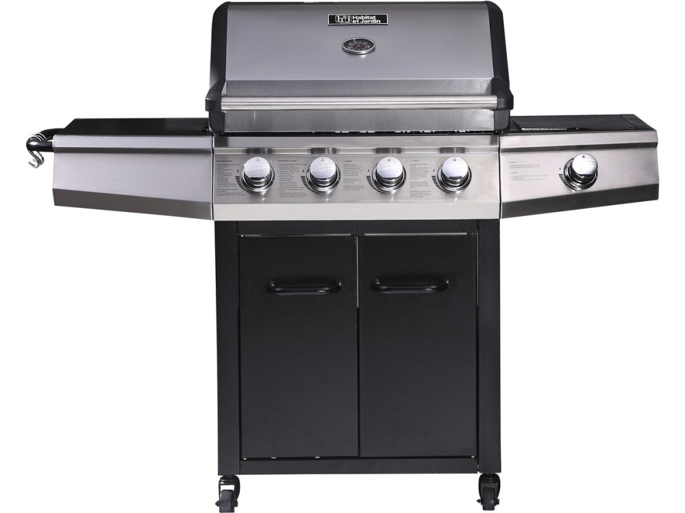 Gasgrill "Bingo 5" - 5 Brenner davon 1 Seitenbrenner - 15,2 kW + Schutzhülle - Schwarz