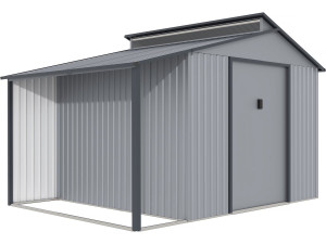 Gerätehaus aus Metall mit Unterstand "Madras" - 9,12 m² - 355 x 257 x 237 cm - Grau