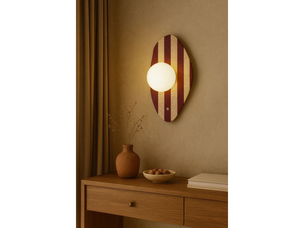 Wandleuchte aus Travertin „Push“ – Beige / Weiß / Rot