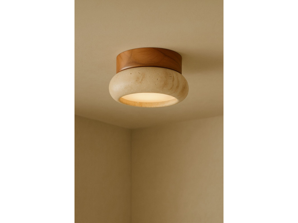 Holzdeckenleuchte „Worm-S“ – Eiche / Beige