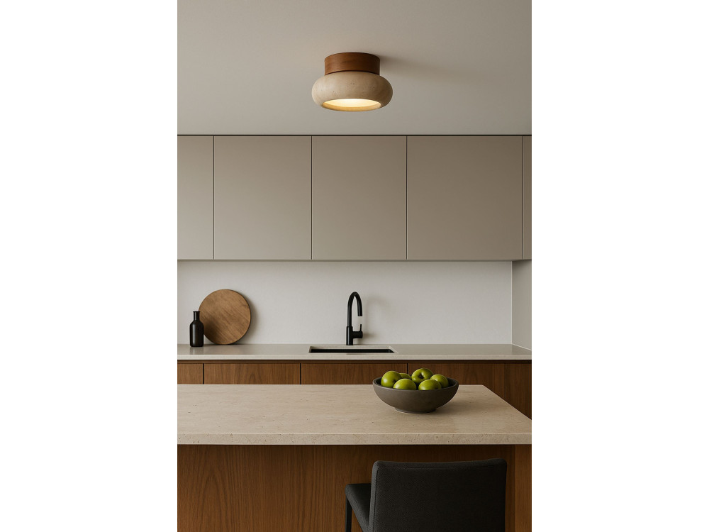 Holzdeckenleuchte „Worm-S“ – Eiche / Beige