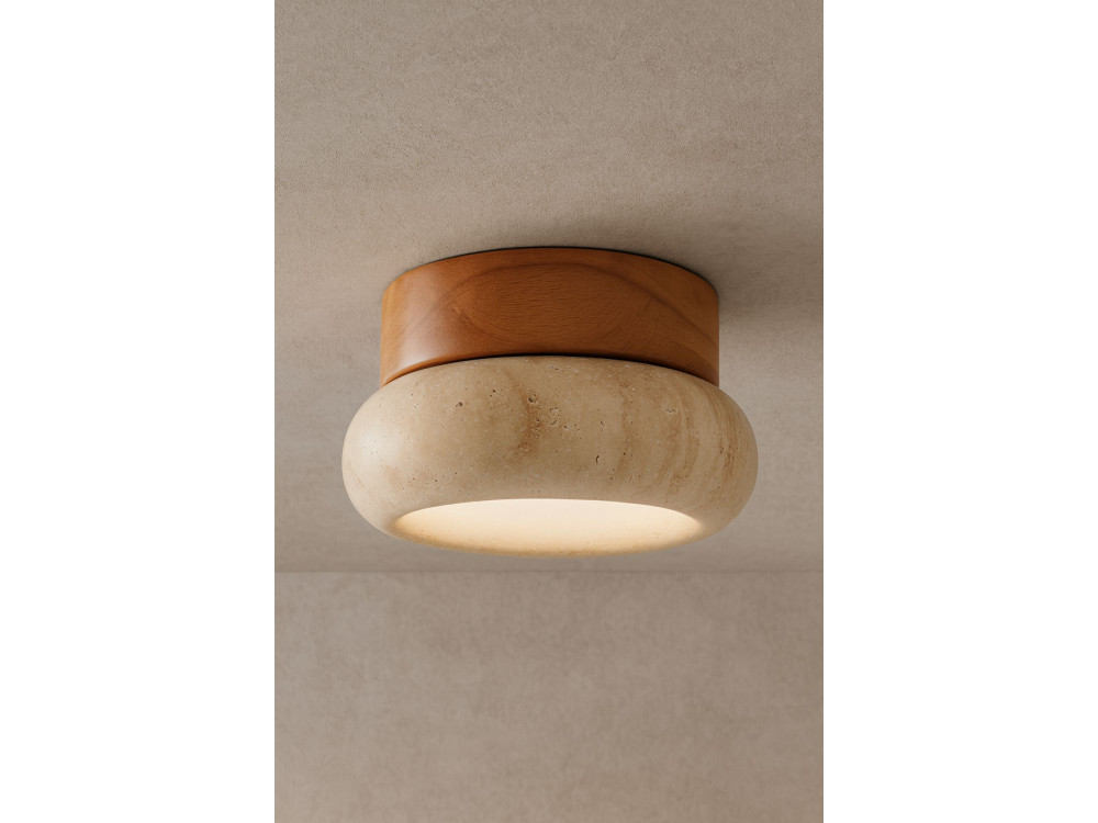 Holzdeckenleuchte „Worm-S“ – Eiche / Beige