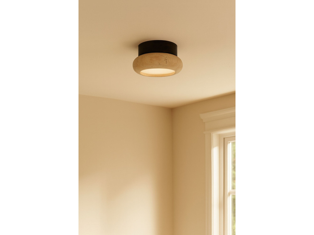 Holzdeckenleuchte „Worm-S“ – Nussbaum / Beige