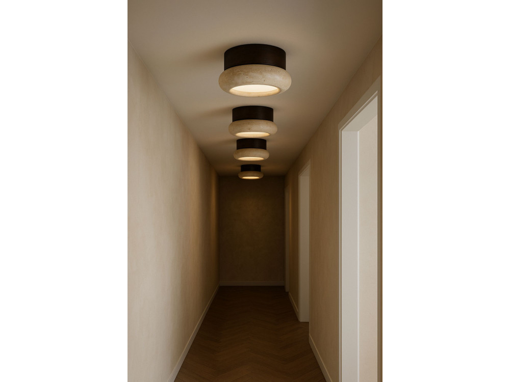 Holzdeckenleuchte „Worm-S“ – Nussbaum / Beige