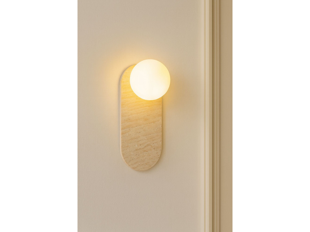 Wandleuchte aus Travertin „Tor All“ – 18 x 1 cm – Beige / Weiß
