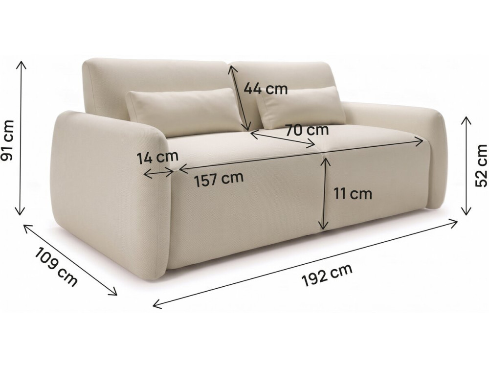 Express-Schlafsofa „Aurelie“ – Matratzenhöhe 18 cm – Liegefläche 140 cm – 3-Sitzer – Beige