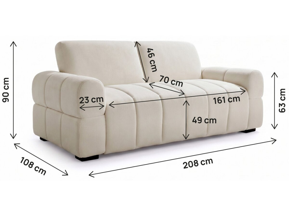Express-Schlafsofa „Zoé“ – Matratze 18 cm – Liegefläche 140 cm – 3-Sitzer – Beige