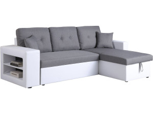 Ecksofa reversibel mit Schlaffunktion "Axel" - 3-Sitzer - Weiß / Grau