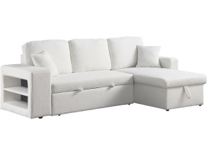 Ecksofa aus Bouclé-Stoff mit Schlaffunktion "Axel" - 3-Sitzer - Weiß
