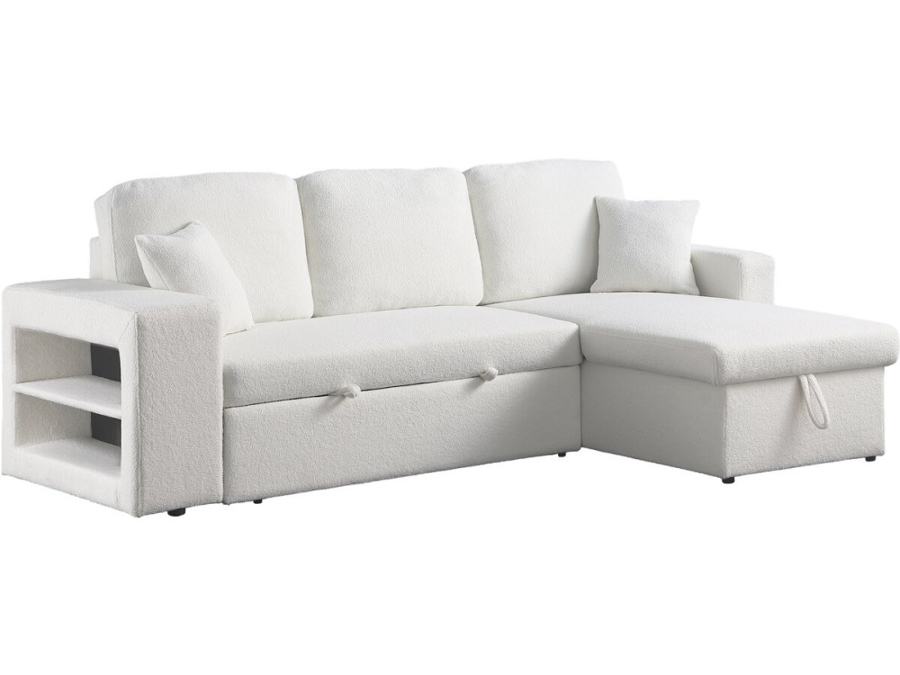 Ecksofa aus Bouclé-Stoff mit Schlaffunktion "Axel" - 3-Sitzer - Weiß