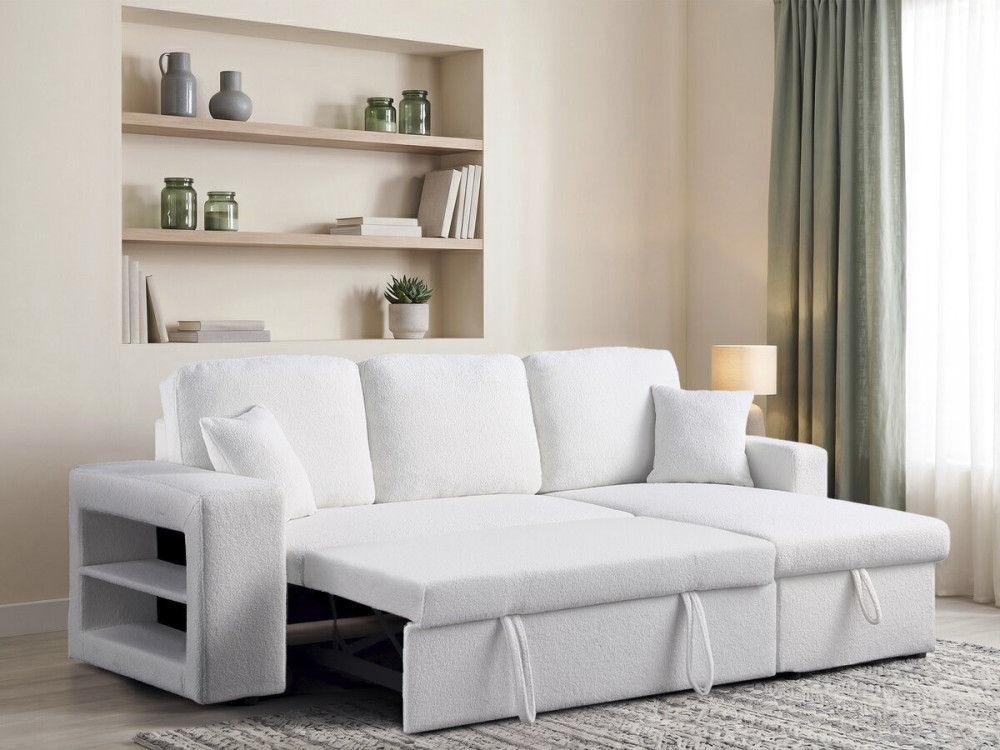 Ecksofa aus Bouclé-Stoff mit Schlaffunktion "Axel" - 3-Sitzer - Weiß