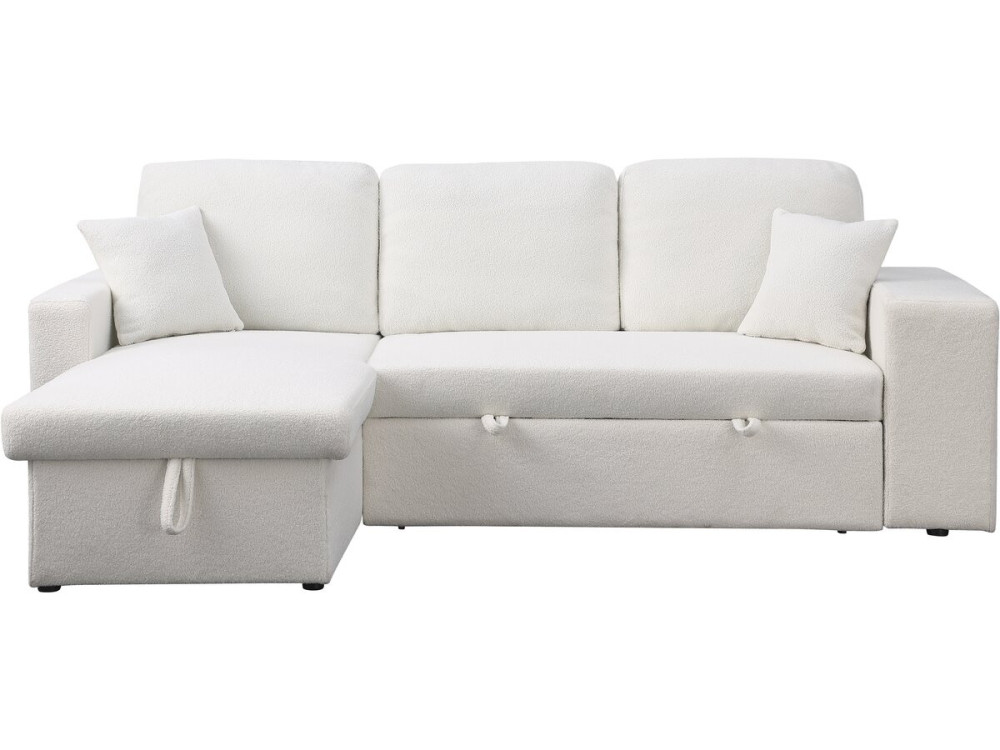 Ecksofa aus Bouclé-Stoff mit Schlaffunktion "Axel" - 3-Sitzer - Weiß