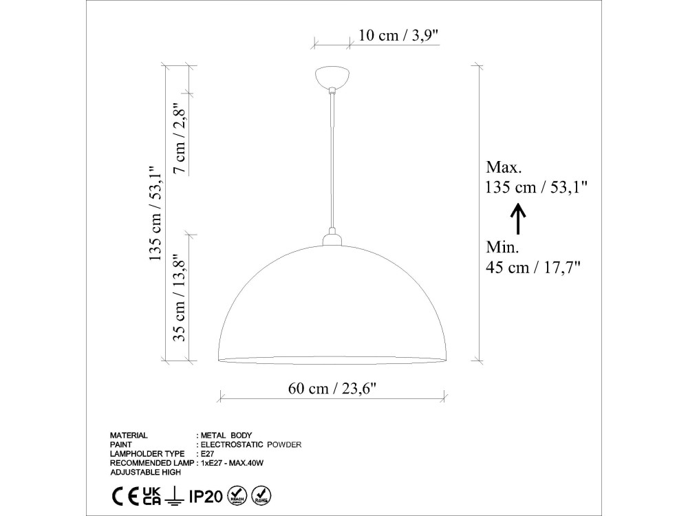 Metall-Hängeleuchte „Kure“ – 60 x 60 cm – Antik