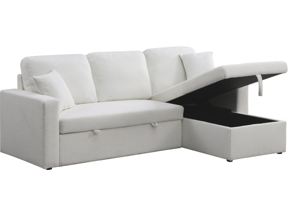 Ecksofa reversibel mit Schlaffunktion und Stauraum „Alain“ - 3-Sitzer - Bouclé-Stoff -  Weiß
