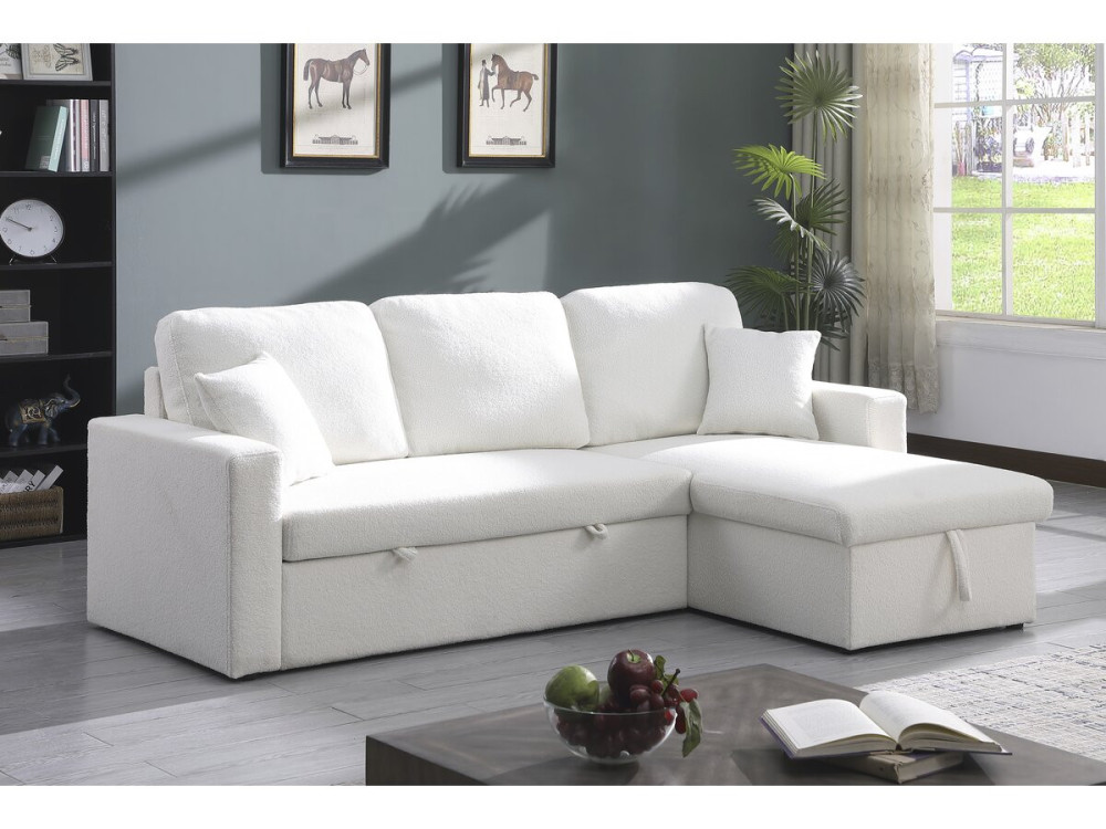 Ecksofa reversibel mit Schlaffunktion und Stauraum „Alain“ - 3-Sitzer - Bouclé-Stoff -  Weiß