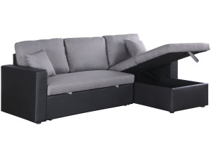 Ecksofa reversibel mit Schlaffunktion und Stauraum „Alain“ - 3-Sitzer - Schwarz / Grau