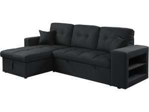 Ecksofa, umbaubar/wendebar, Stoff, Bubble-Stil, "Axel", 3-Sitzer, Schwarz