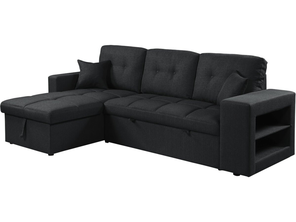 Ecksofa, umbaubar/wendebar, Stoff, Bubble-Stil, "Axel", 3-Sitzer, Schwarz