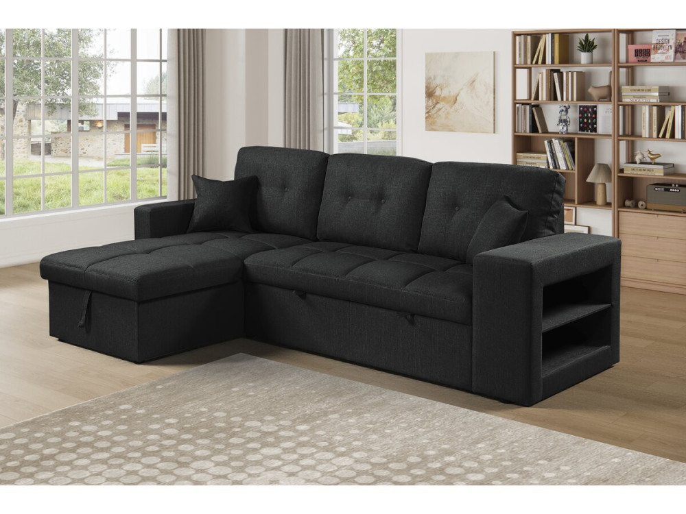 Ecksofa, umbaubar/wendebar, Stoff, Bubble-Stil, "Axel", 3-Sitzer, Schwarz