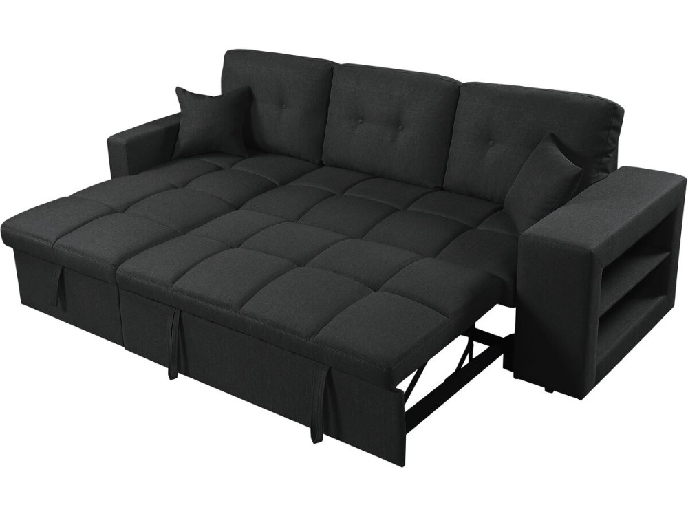Ecksofa, umbaubar/wendebar, Stoff, Bubble-Stil, "Axel", 3-Sitzer, Schwarz