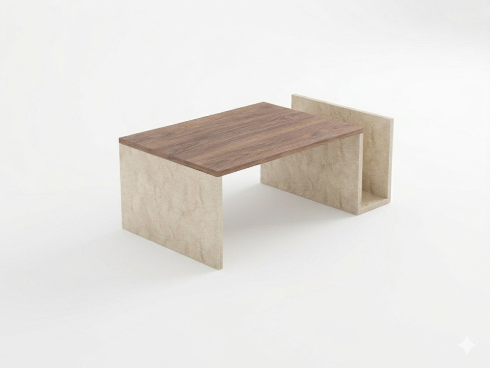 Holz-Couchtisch „Memo“ – 86,8 x 32,4 x 50 cm – Travertin / Nussbaum Venezia