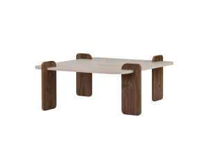 Holz-Couchtisch „Marais“ – 117 x 35 x 117 cm – Travertin / Nussbaum Venezia