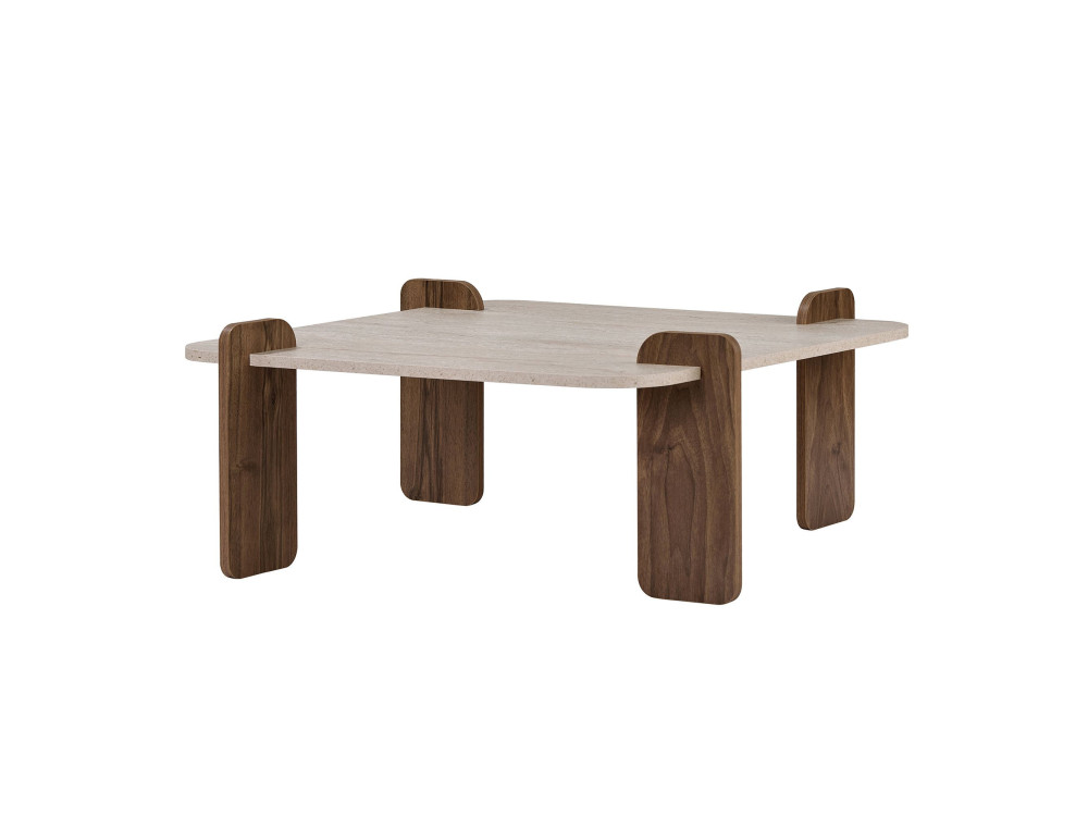 Holz-Couchtisch „Marais“ – 117 x 35 x 117 cm – Travertin / Nussbaum Venezia