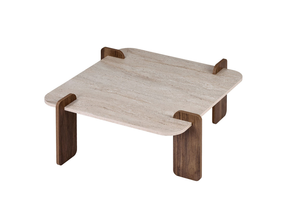 Holz-Couchtisch „Marais“ – 117 x 35 x 117 cm – Travertin / Nussbaum Venezia