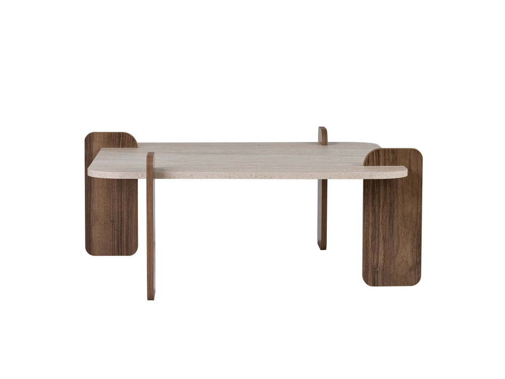 Holz-Couchtisch „Marais“ – 117 x 35 x 117 cm – Travertin / Nussbaum Venezia
