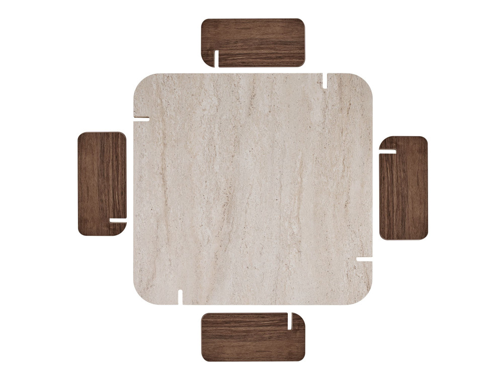 Holz-Couchtisch „Marais“ – 117 x 35 x 117 cm – Travertin / Nussbaum Venezia
