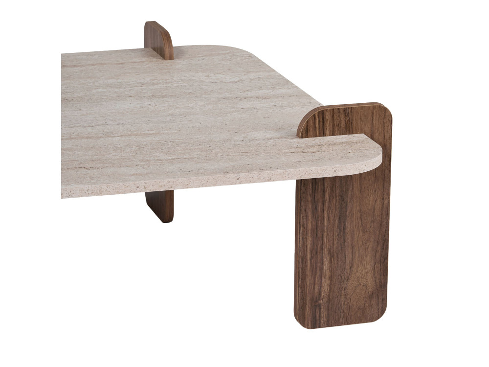 Holz-Couchtisch „Marais“ – 117 x 35 x 117 cm – Travertin / Nussbaum Venezia