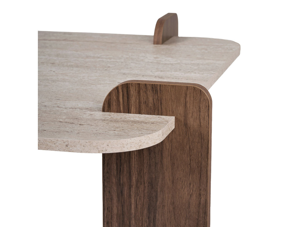 Holz-Couchtisch „Marais“ – 117 x 35 x 117 cm – Travertin / Nussbaum Venezia