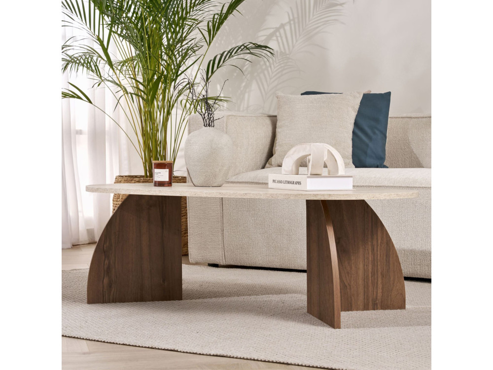 Holz-Couchtisch „Melina“ – 120 x 40 x 60 cm – Travertin / Nussbaum Venezia