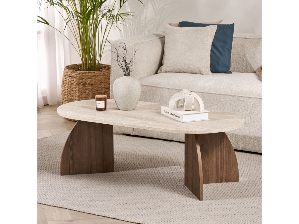 Holz-Couchtisch „Melina“ – 120 x 40 x 60 cm – Travertin / Nussbaum Venezia