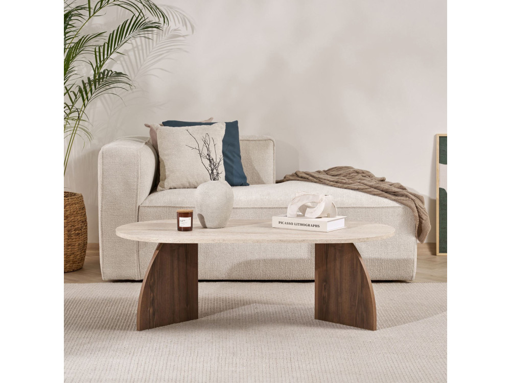 Holz-Couchtisch „Melina“ – 120 x 40 x 60 cm – Travertin / Nussbaum Venezia