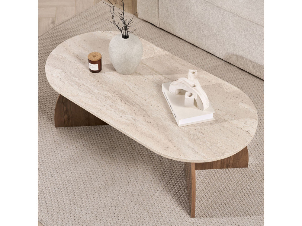 Holz-Couchtisch „Melina“ – 120 x 40 x 60 cm – Travertin / Nussbaum Venezia