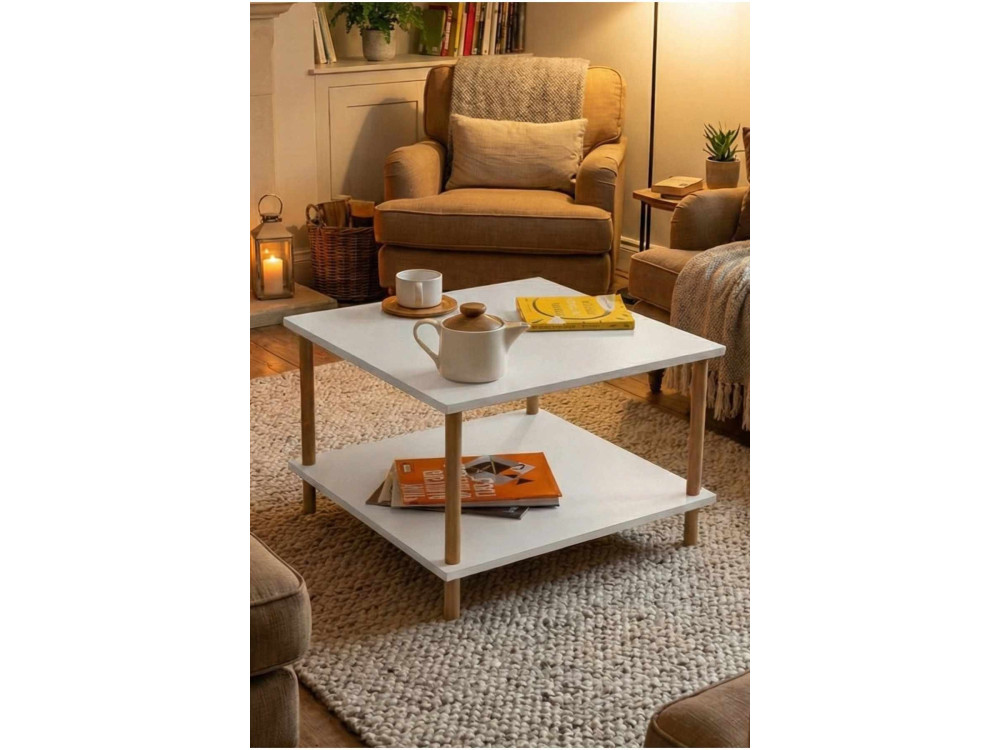 Holz-Couchtisch „Peka-0049“ – 60 x 42,5 x 60 cm – Weiß