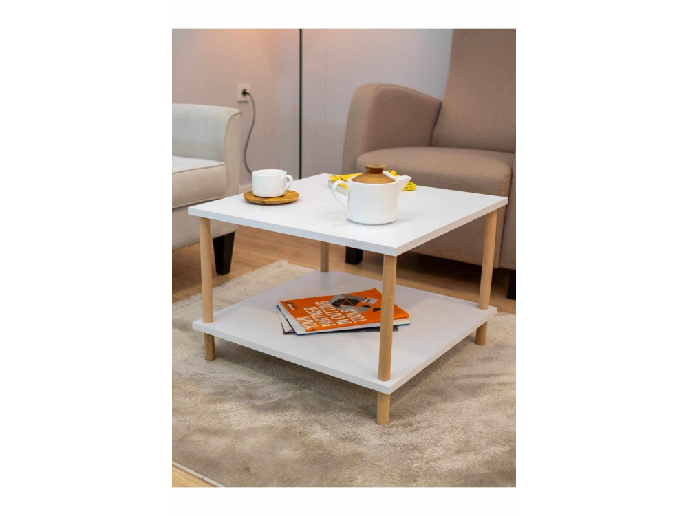 Holz-Couchtisch „Peka-0049“ – 60 x 42,5 x 60 cm – Weiß