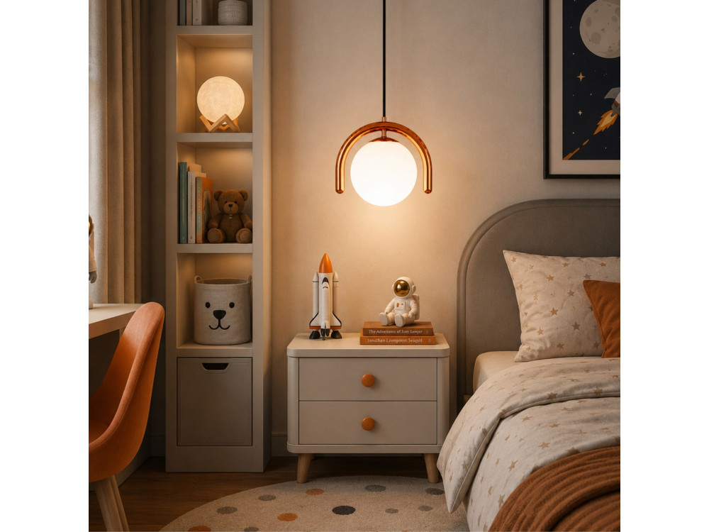 Metall-Hängeleuchte „GEDIK-20441“ – 20 x 20 cm – Braun / Orange