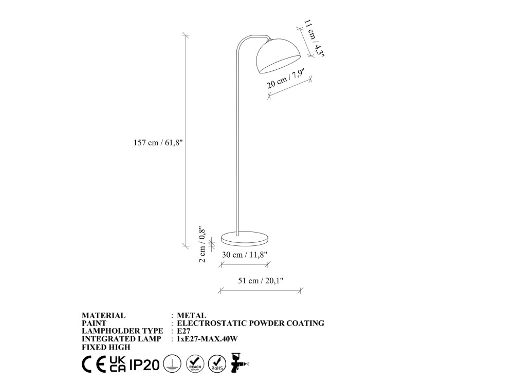 Metall-Stehlampe „Yaka“ – 51 x 51 cm – Grau