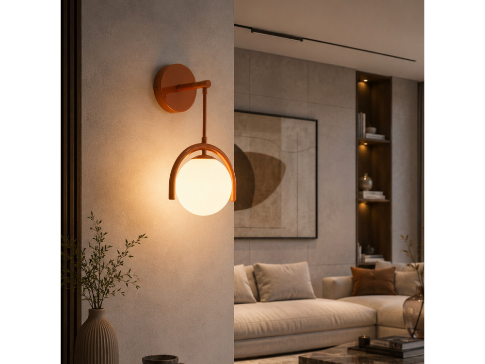 Wandleuchte aus Metall „GEDIK-20445“ – 20 x 20 cm – Braun / Orange