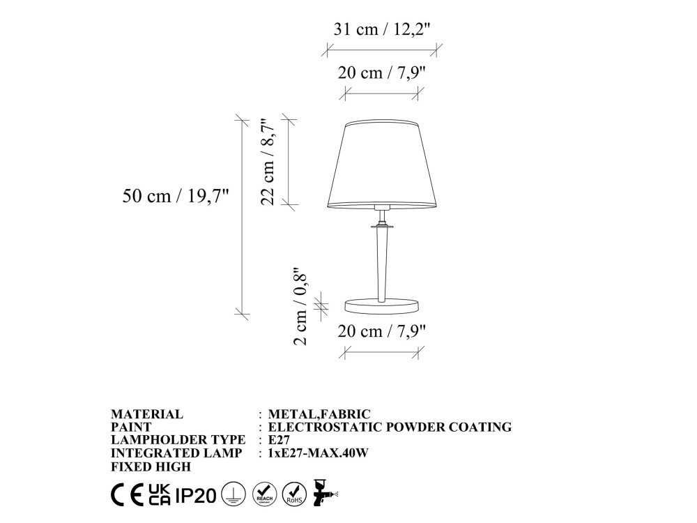 Tischlampe aus Metall „Milano“ – 31 x 31 cm – Beige