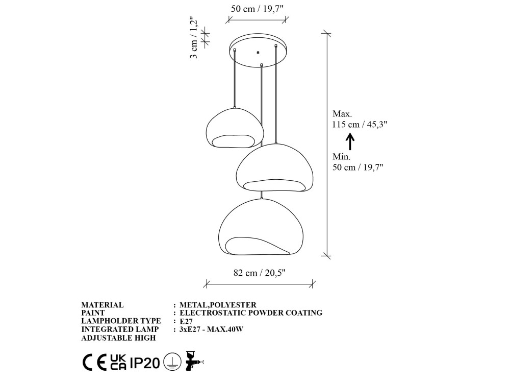 Metall-Kronleuchter „Loval“ – Höhenverstellbar 50–115 cm – Weiß