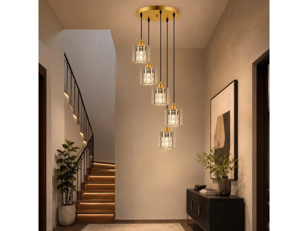 Metall-Kronleuchter „Yakops“ – 47 x 47 x 105 cm – Gelb