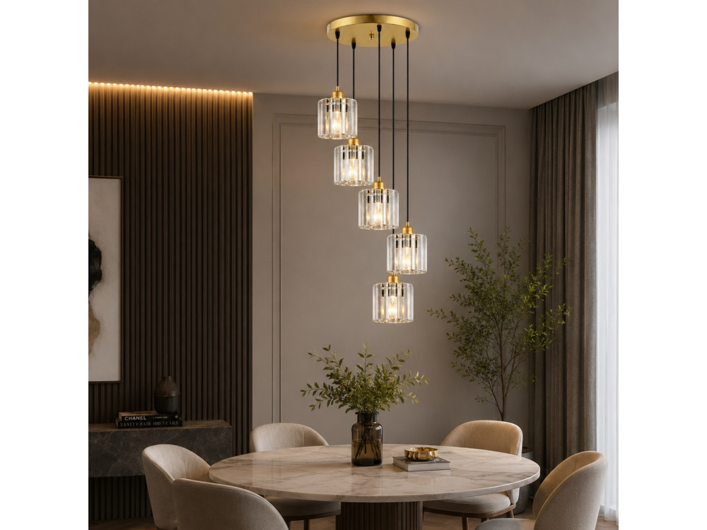 Metall-Kronleuchter „Yakops“ – 47 x 47 x 105 cm – Gelb