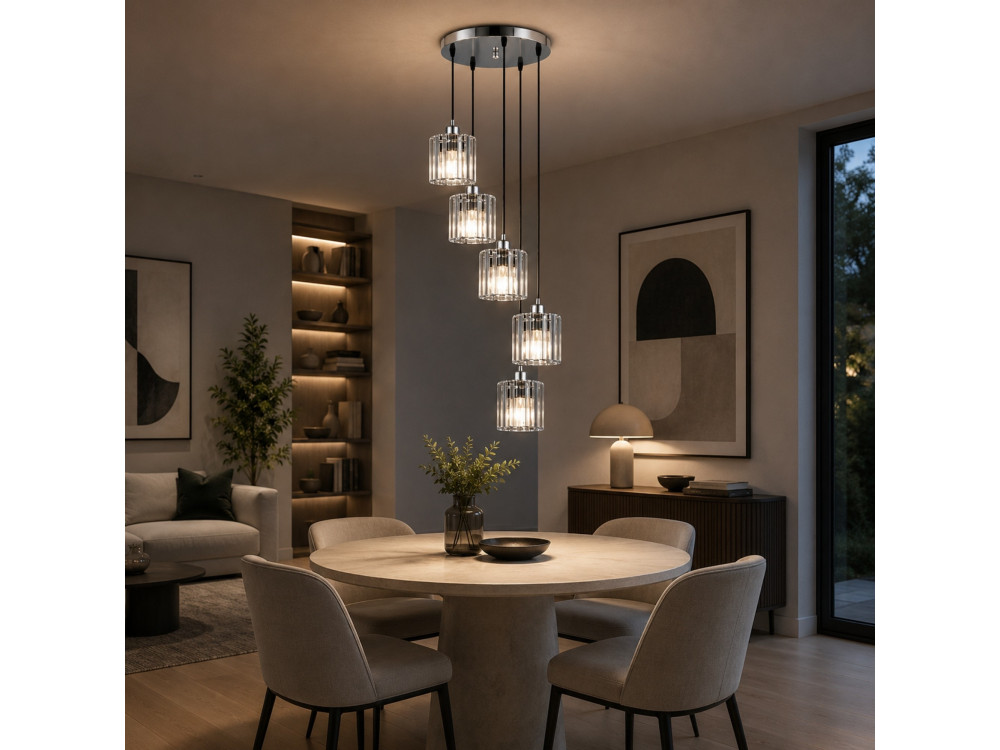 Metall-Kronleuchter „Yakops“ – 47 x 47 x 105 cm – Grau